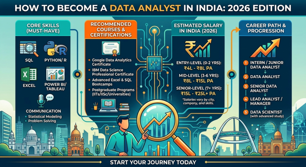 How to Become a Data Analyst in India: Skills, Courses, Salary, and Career Path (2026)